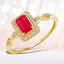 0.75 Carat Ruby and Diamond Halo Engagement Ring in 14K Gold