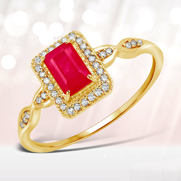 0.75 Carat Ruby and Diamond Halo Engagement Ring in 14K Gold