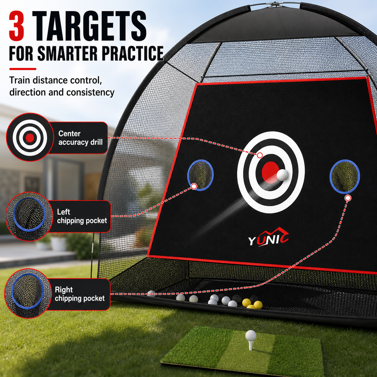 Filet d'entraînement de golf 3 m x 2,1 m - Modèle de tente portable