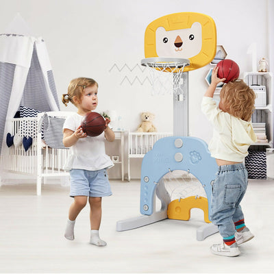 3-in-1 Adjustable Kids Basketball Hoop Sports Set - Yellow