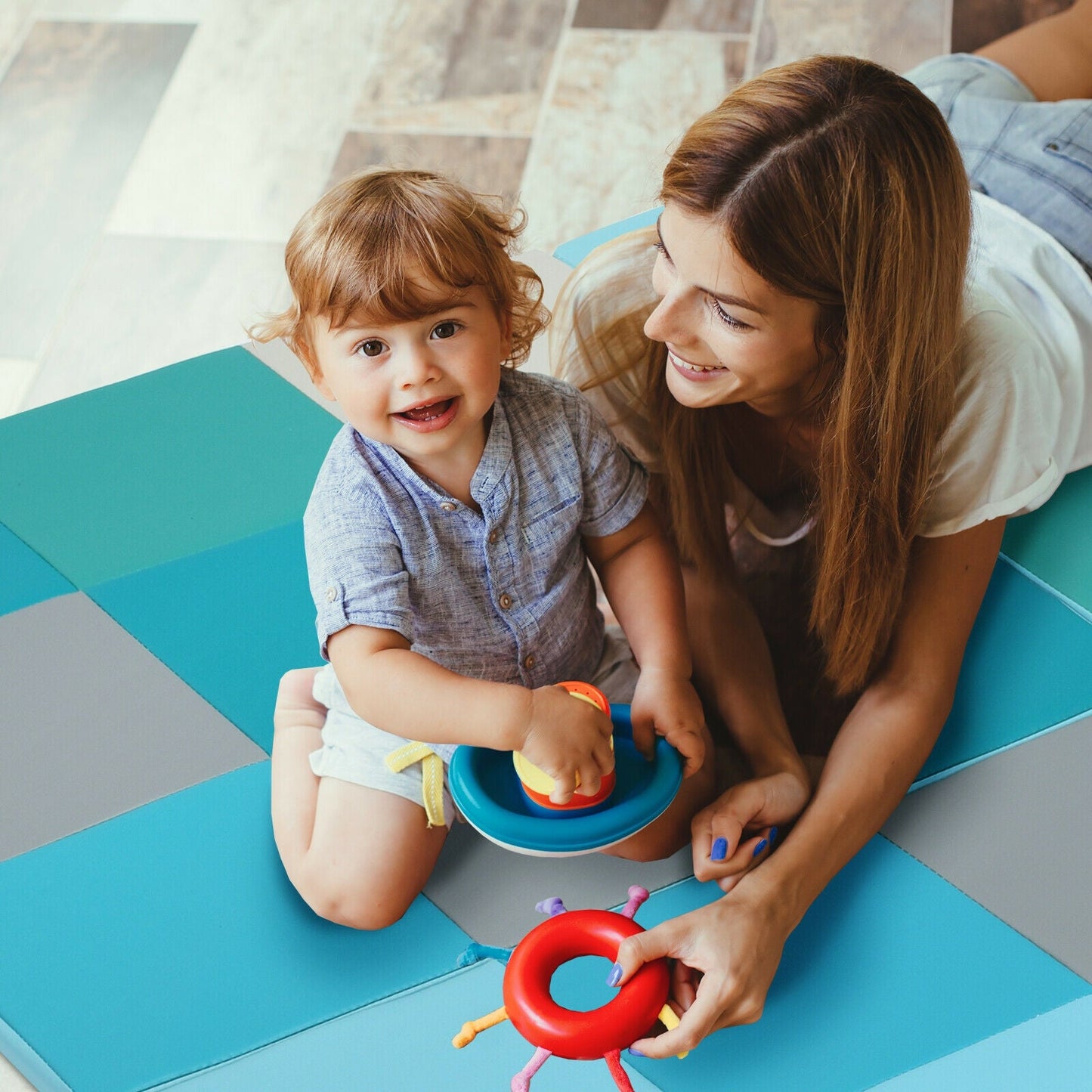 58 Inch Toddler Foam Play Mat - Light Blue