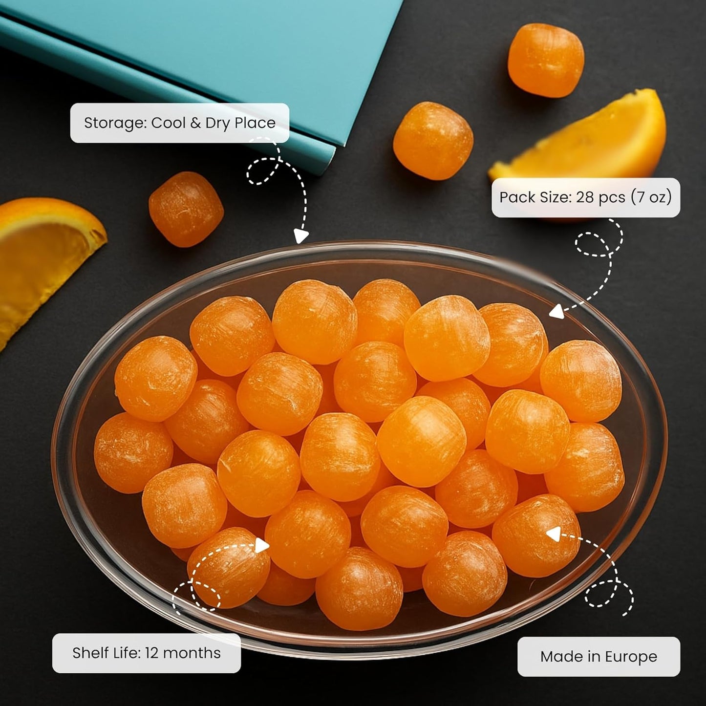 Caramelo Duro de Naranja Ácida Sin Azúcar Andy Anand - 28 Piezas