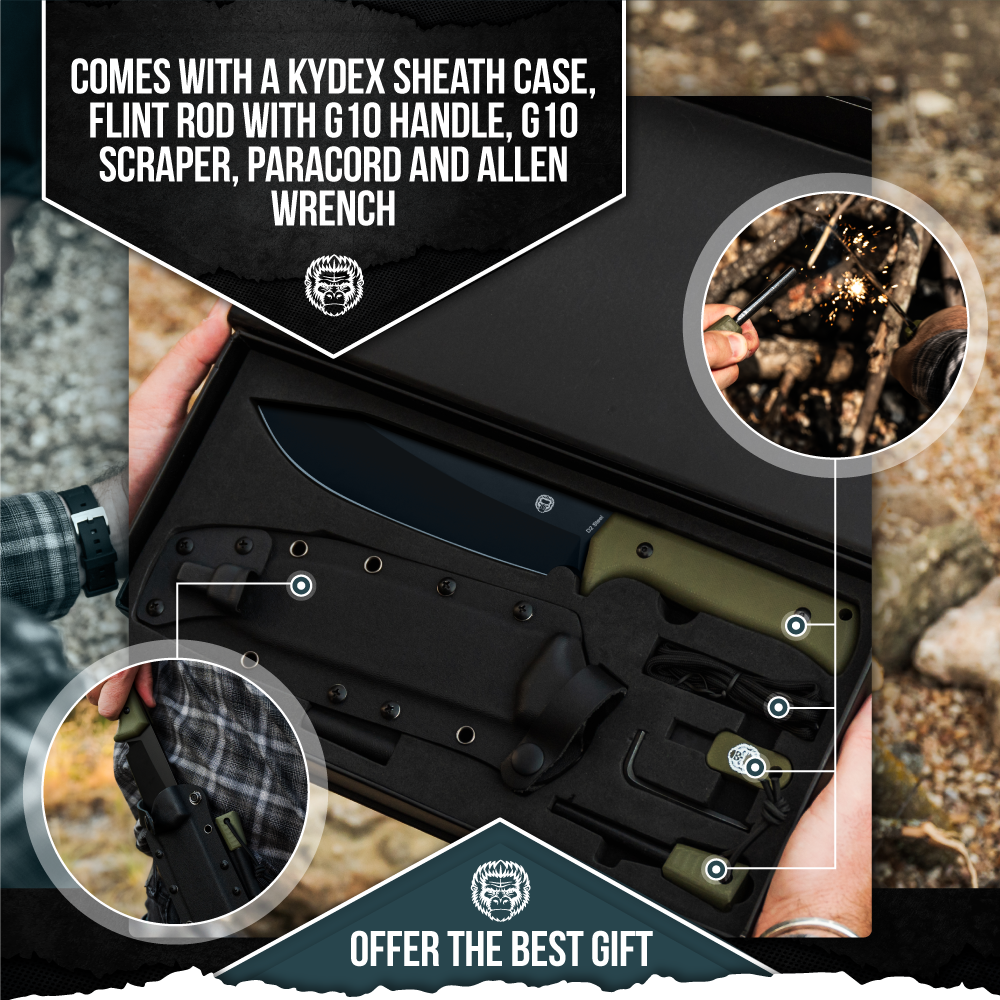 Congo D2 Bushcraft Survival Knife Set - Black Blade & Green Handle - Korvel