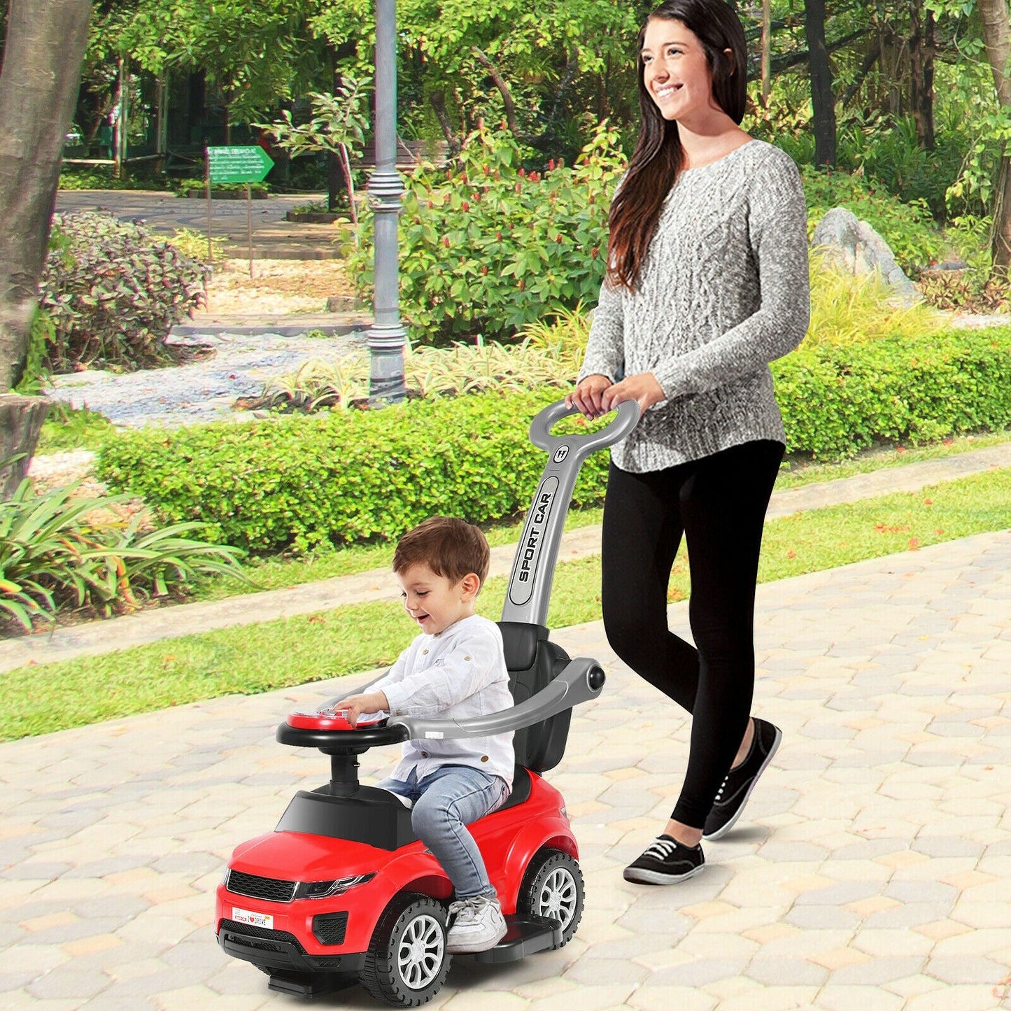 Poussette convertible 3-en-1 pour tout-petit et voiture à pousser - Rouge