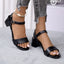 Sandales à Talon Bas en Cuir Véritable pour Femmes avec Bride à Boucle