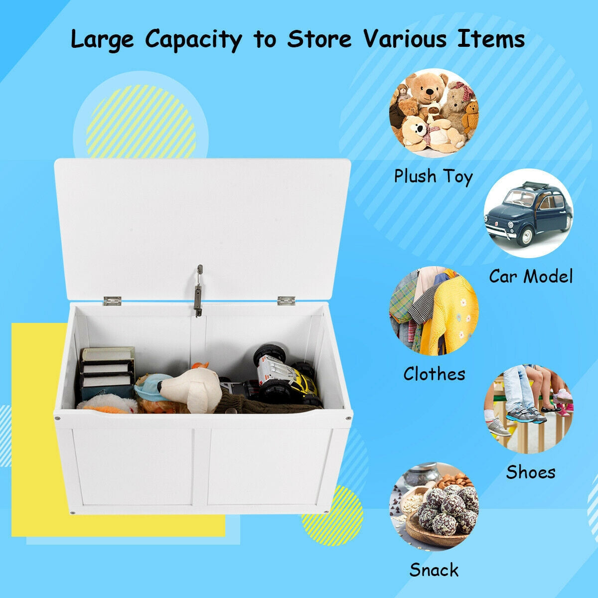 Safety Hinge Wooden Chest Organizer - White