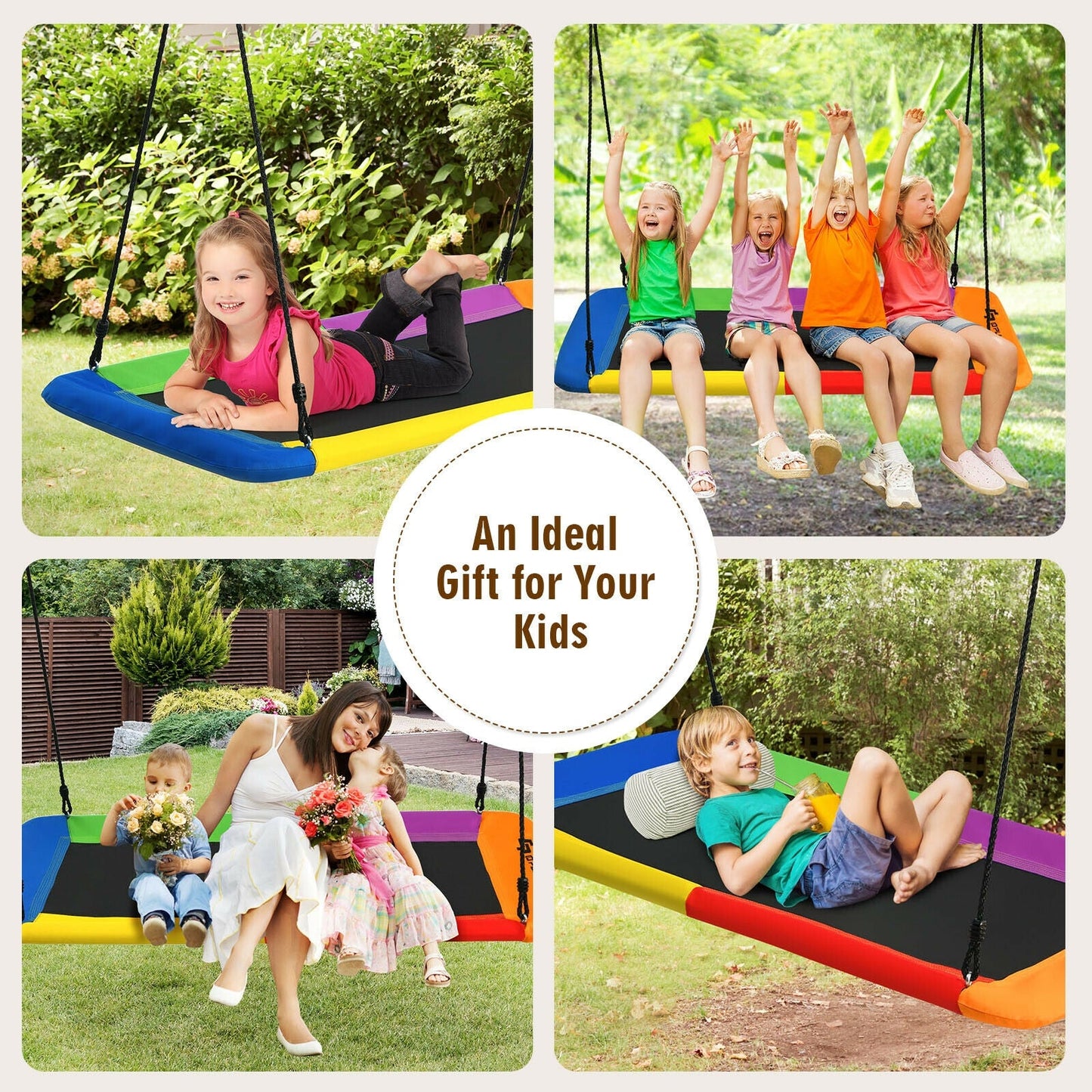 60-Inch Multicolor Platform Tree Swing with Hanging Straps