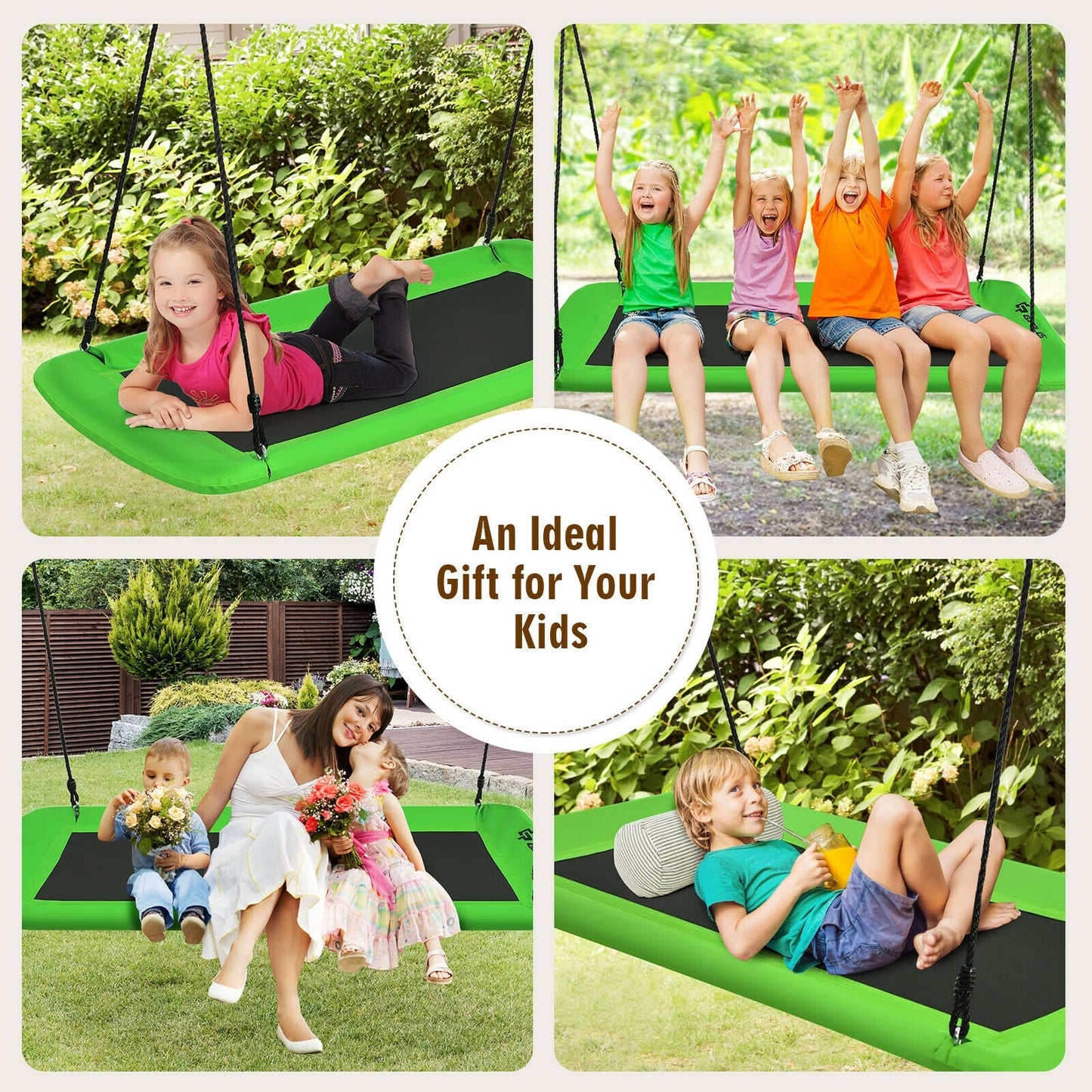 60-Inch Outdoor Platform Tree Swing with Hanging Straps - Green