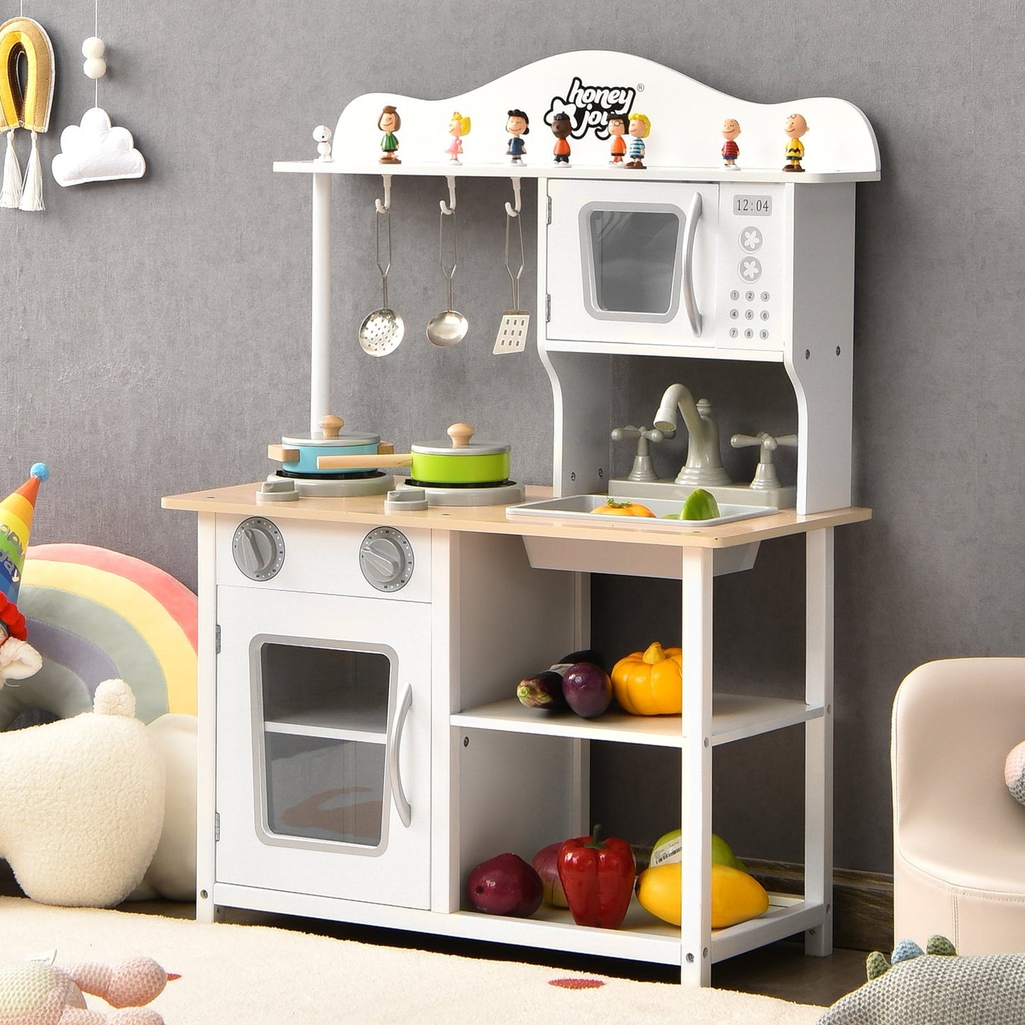 Wooden Pretend Play Kitchen Set for Kids with Accessories