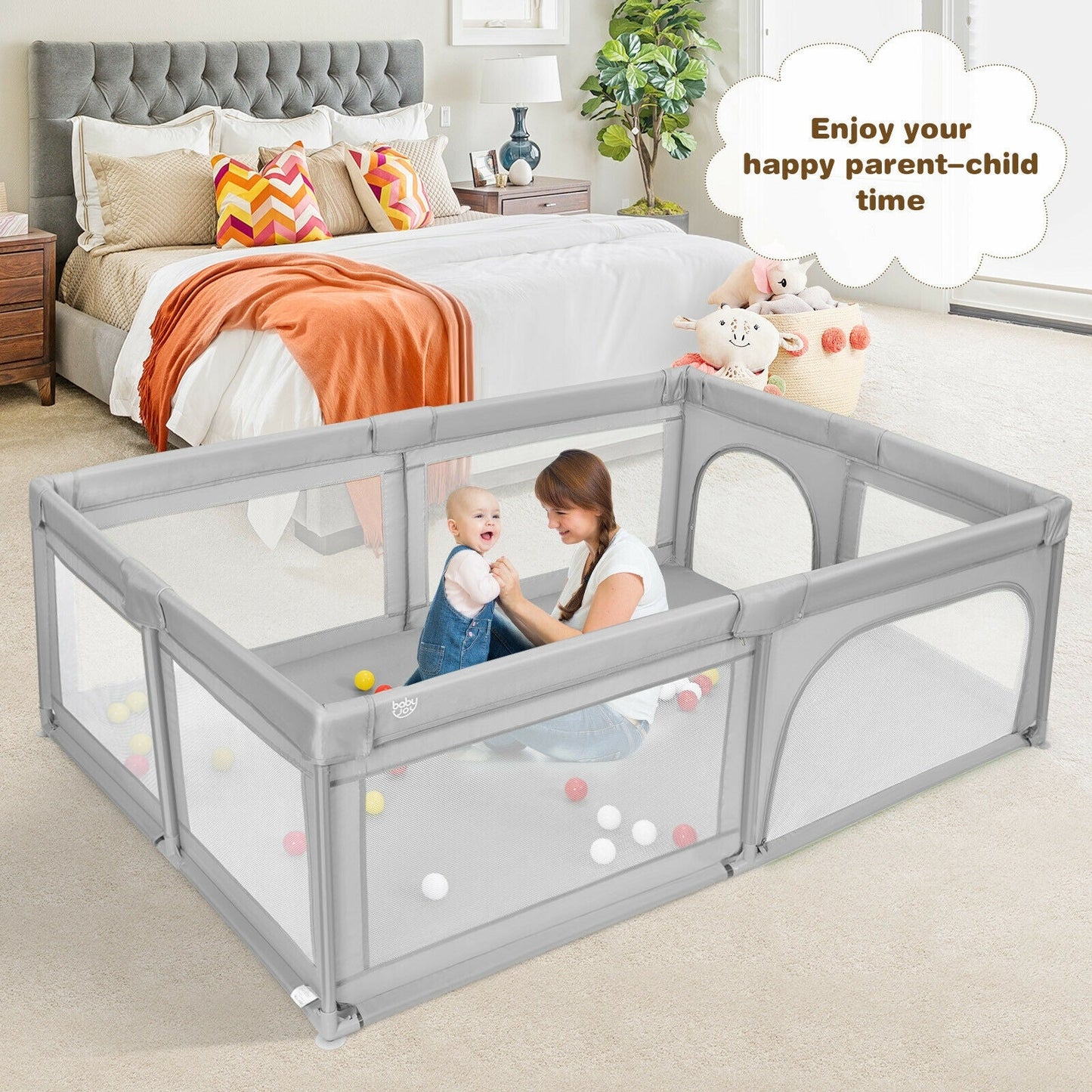 Barrière de sécurité pour bébé extra-large avec 50 balles océaniques - Gris