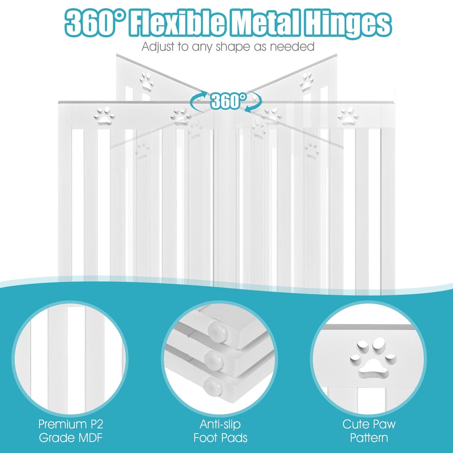 Puerta para mascotas de madera plegable independiente de 36 pulgadas - Blanca
