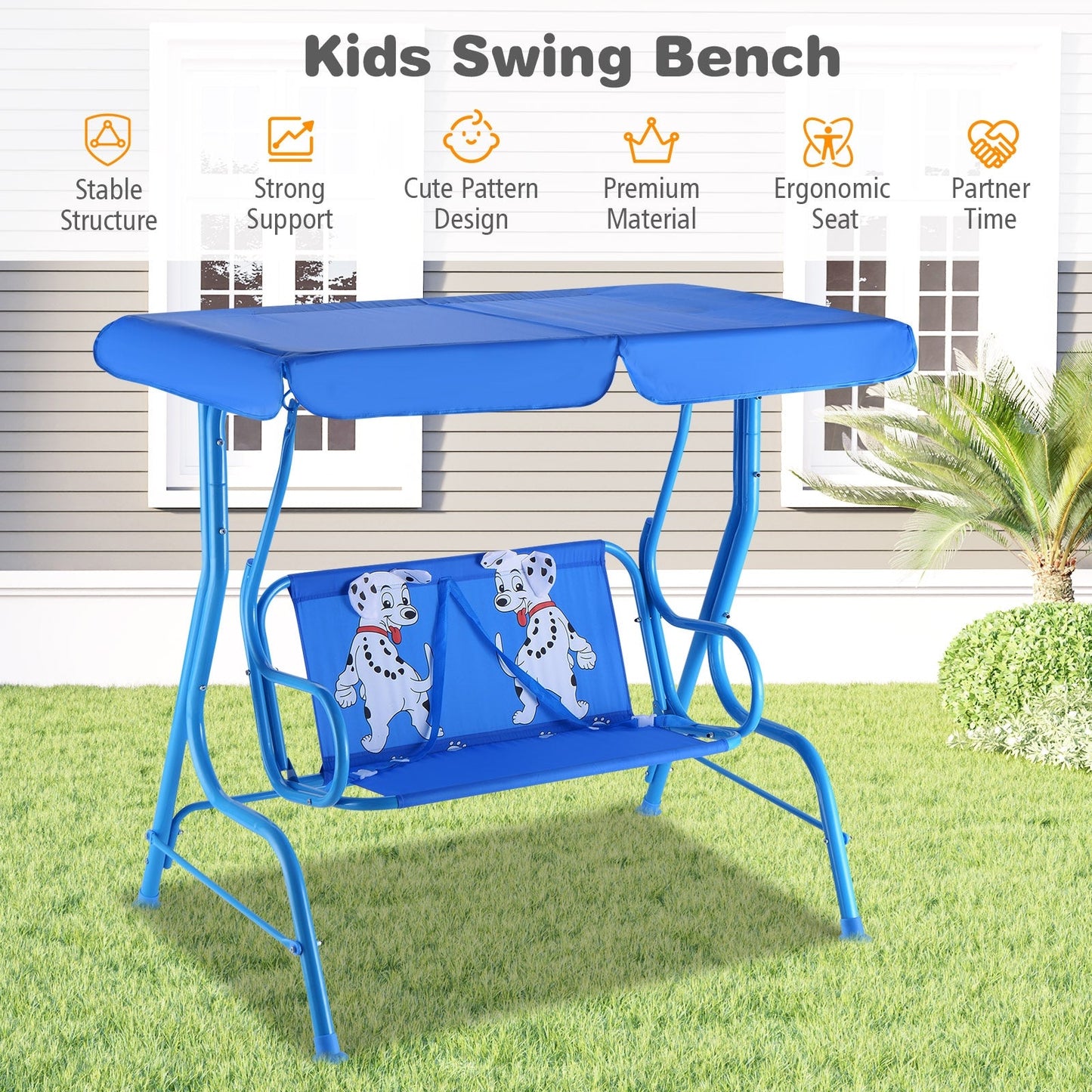 Outdoor Kids Patio Swing Bench with Canopy for 2