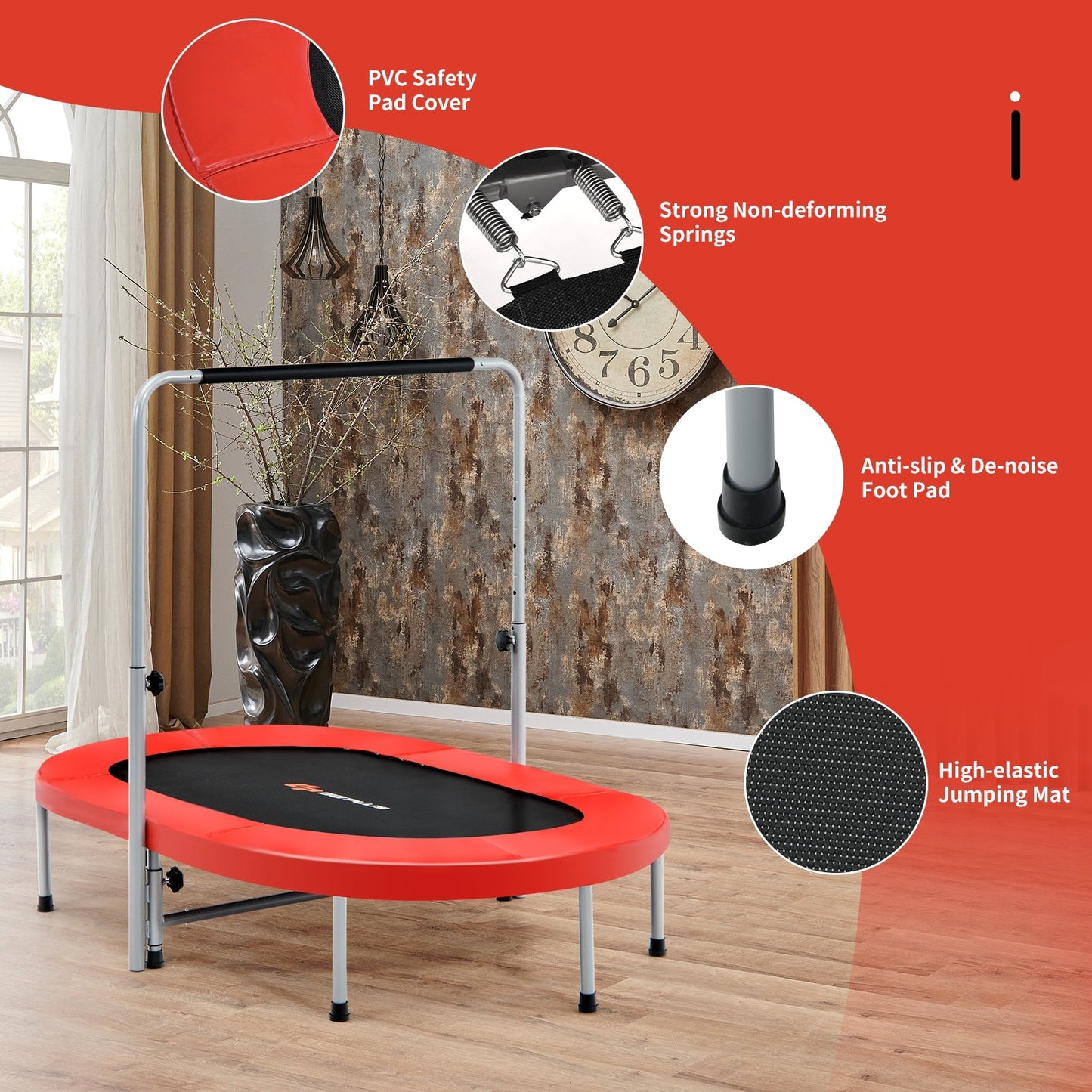 Trampolín Rebotador de Fitness Mini Plegable para 2 Personas - Rojo