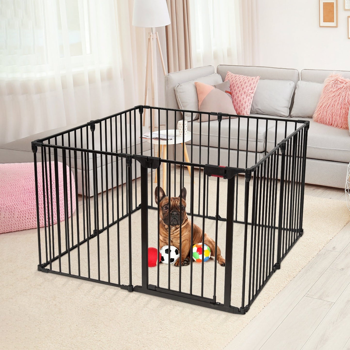 Adjustable Panel Baby Safe Metal Gate Play Yard - Black