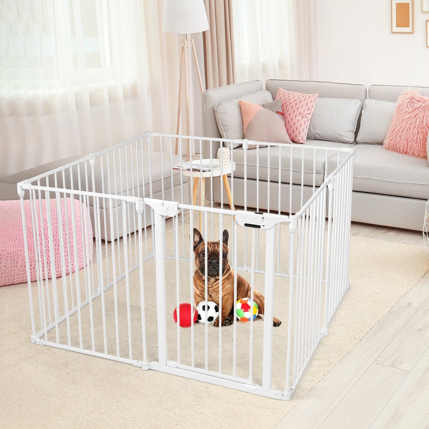 Adjustable Metal Gate Play Yard - White
