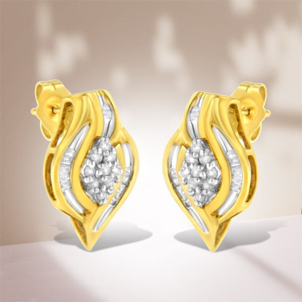 Boucles d'oreilles puces en diamant en cluster taille ronde en or jaune 10K