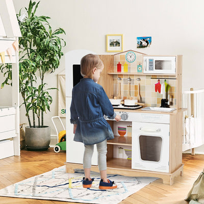 Wooden Kids Pretend Kitchen Playset with Utensils and Sound