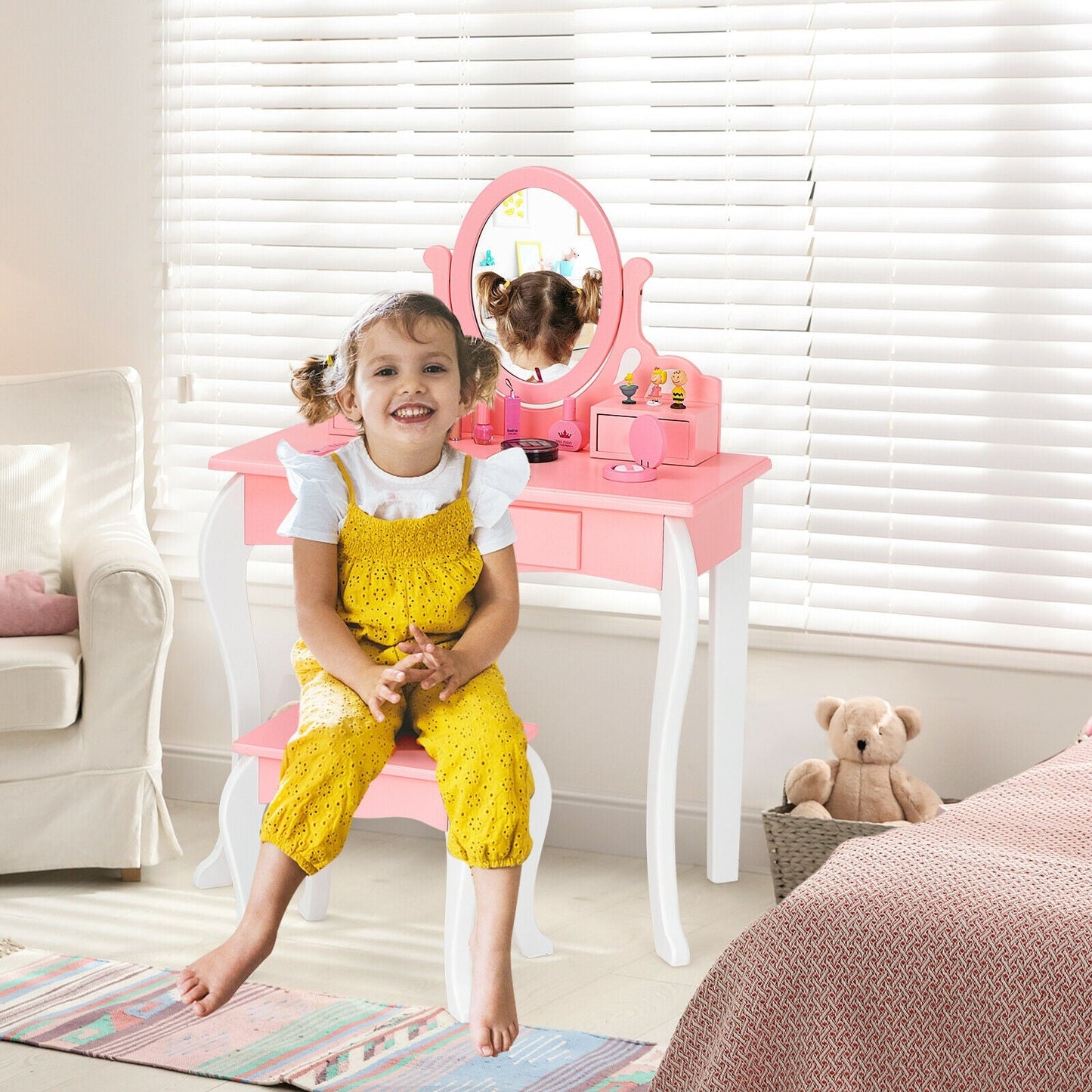 Ensemble de Table de Maquillage pour Enfants Princesse - Rose