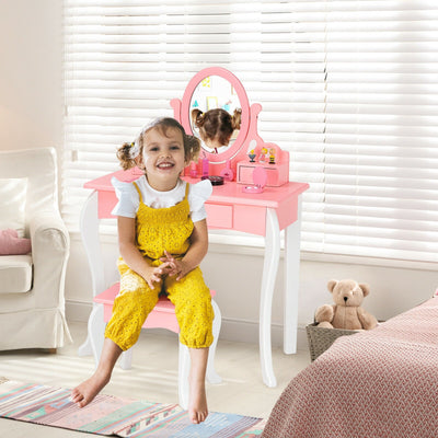 Kids Vanity Princess Makeup Dressing Table Set - Pink