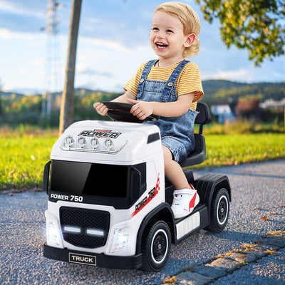 6V Kids Electric Ride-on Truck with Adjustable Seat - White