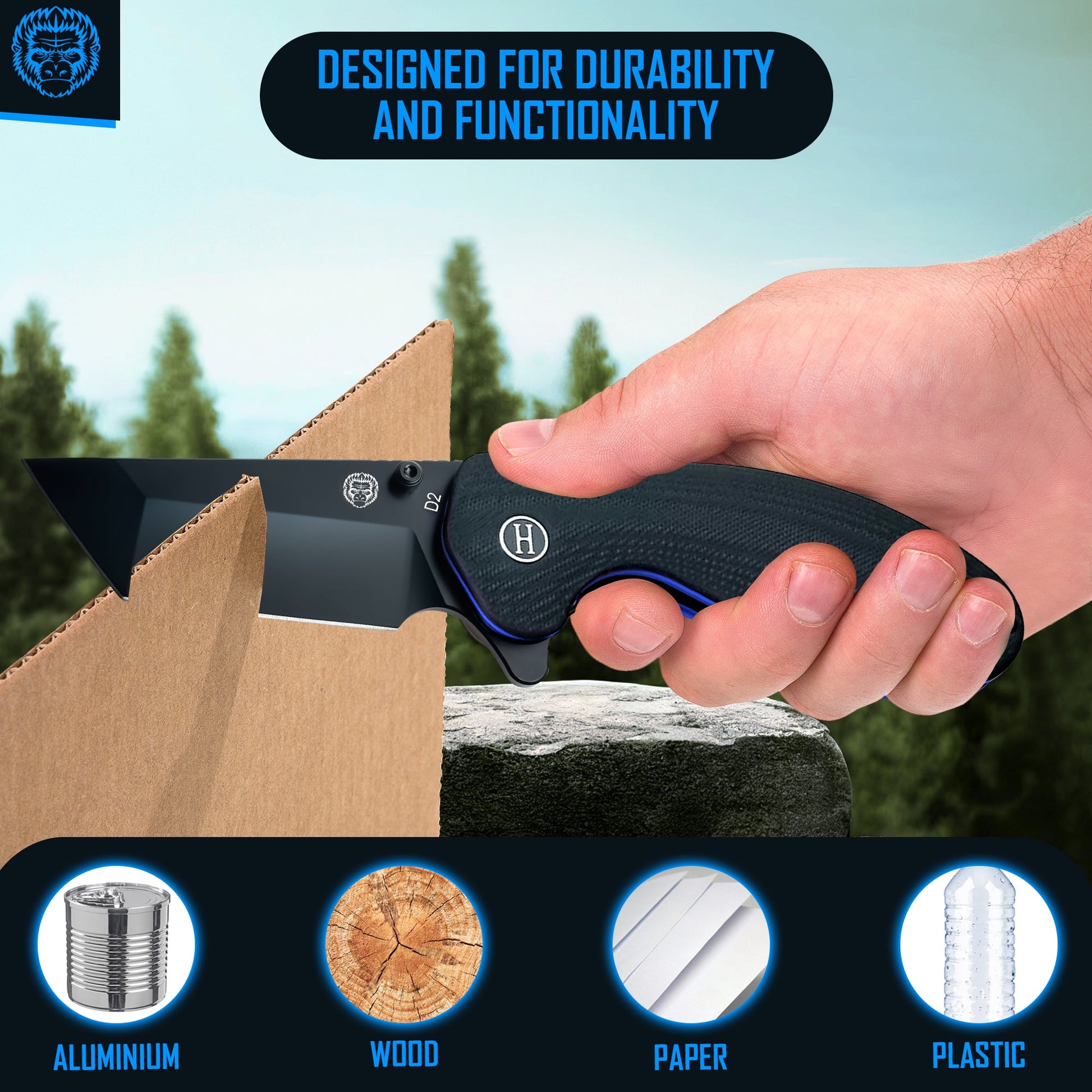The Ultimate Pioneer Folding Pocket Knife Gift Set for Adventurers (Black & Blue) - Korvel