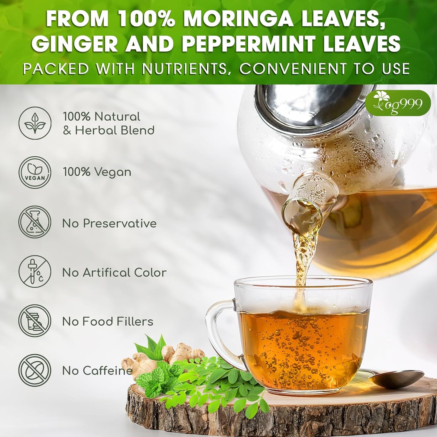 Té Herbal Premium de Moringa, Jengibre y Menta