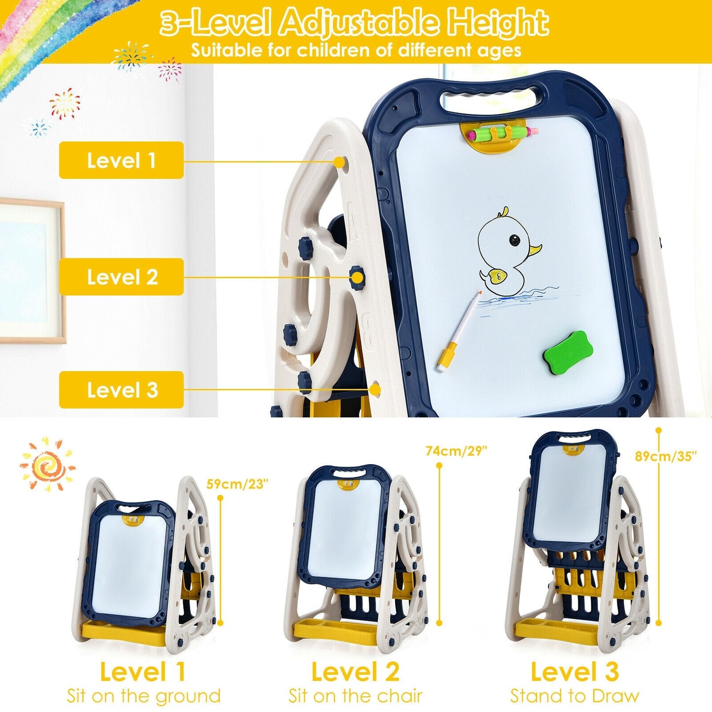 3-in-1 Kids Art Easel - Double-Sided Tabletop Easel with Accessories
