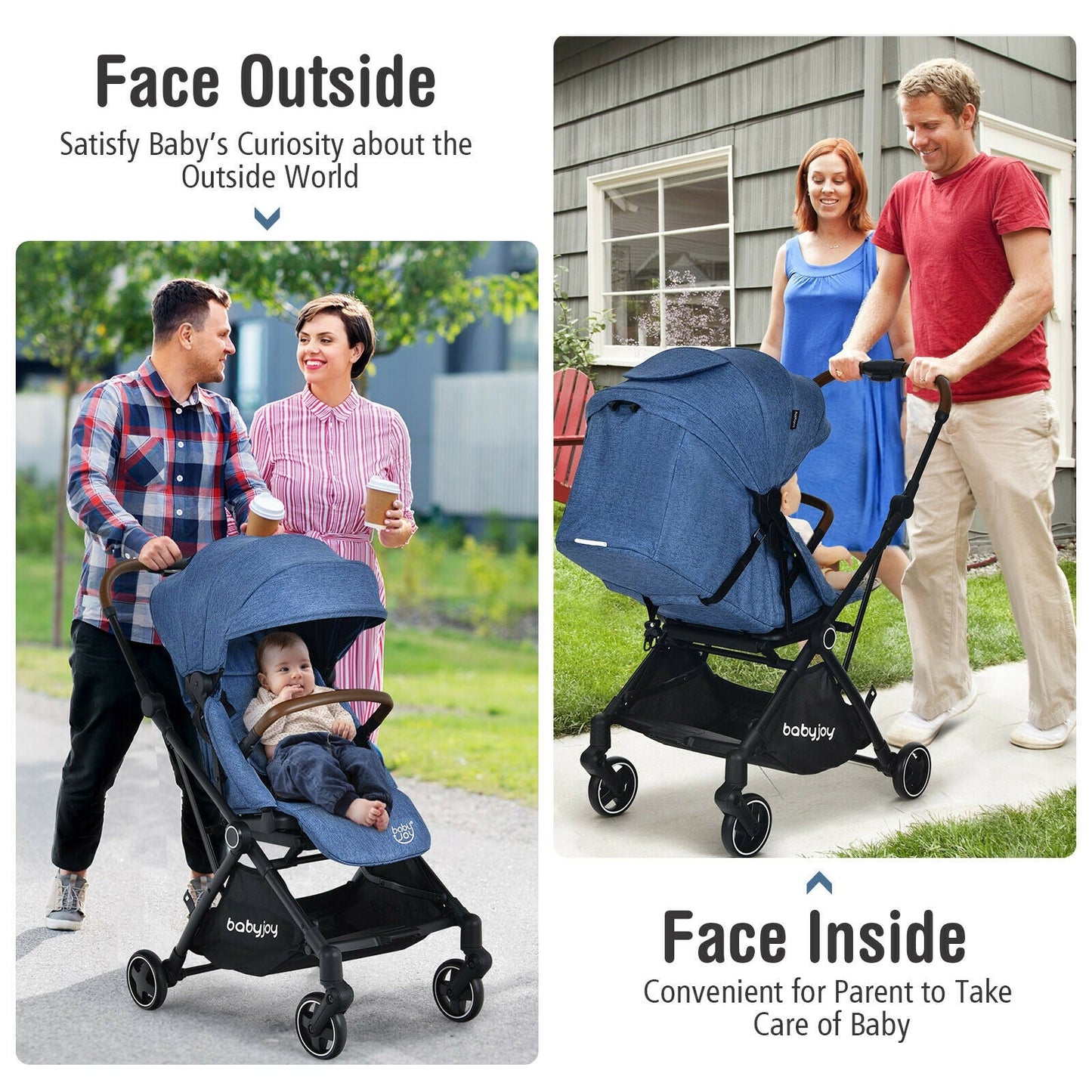 Poussette pour bébé convertible 2-en-1 en aluminium avec auvent réglable - Bleu