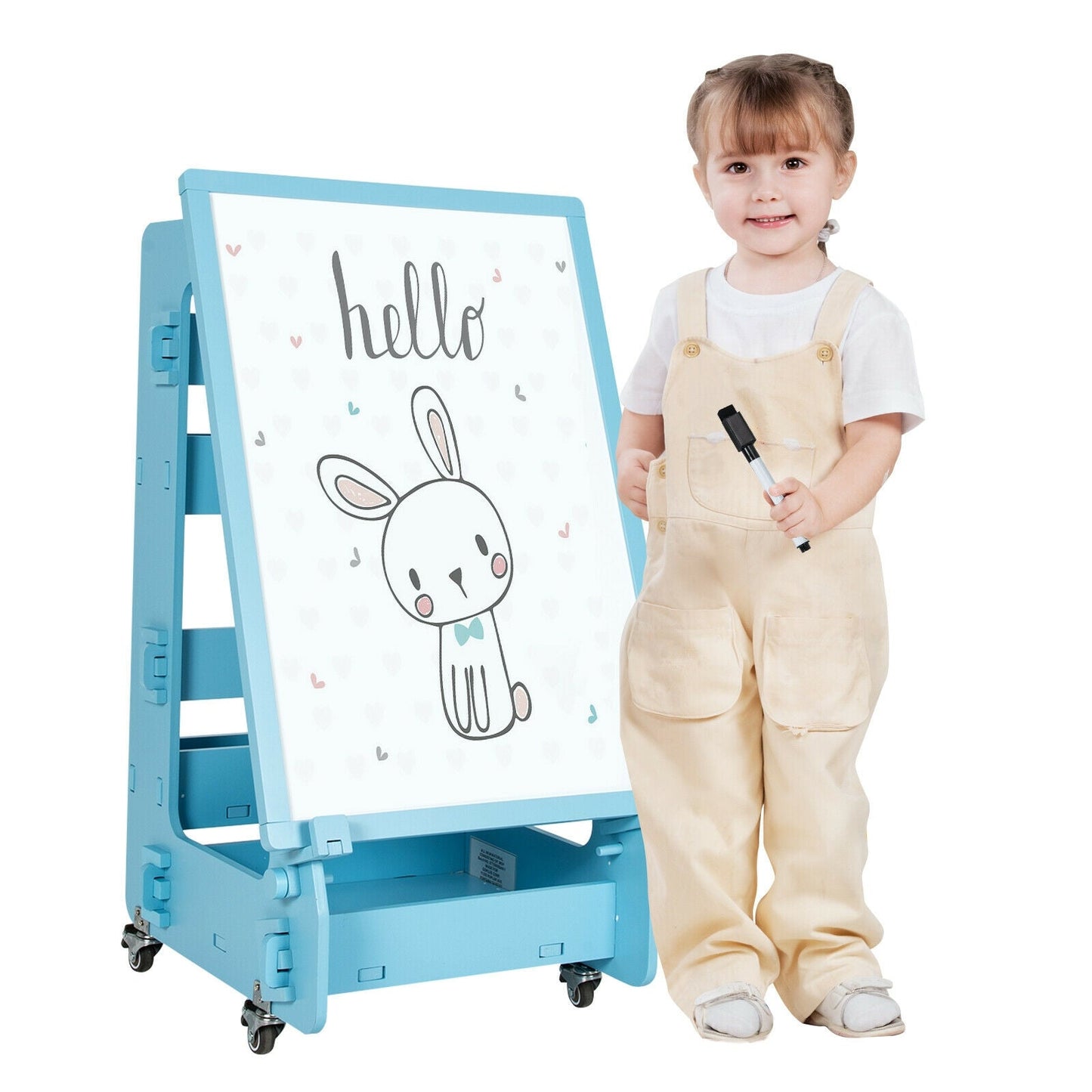 Chevalet d'art debout multifonctionnel pour enfants avec tableau effaçable à sec - Bleu
