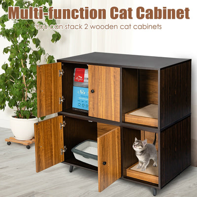 Caja de Arena para Gatos con Divisor y Puertas Dobles - Café