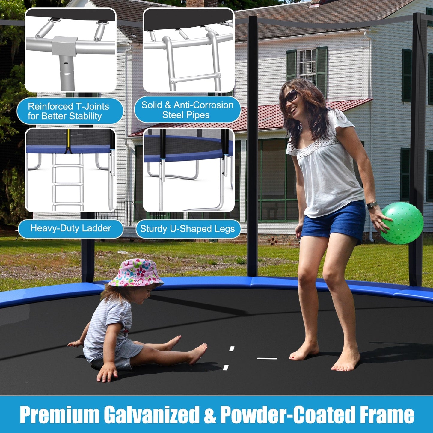 Trampoline de plein air premium avec filet de sécurité et échelle - 12 pi