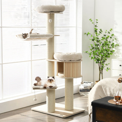 Condo para Gatos de Madera de 4 Capas de 68.5 Pulgadas con Postes de Sisal