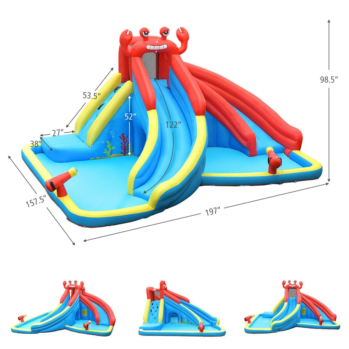 Château Gonflable avec Toboggan Aquatique et Canon à Eau