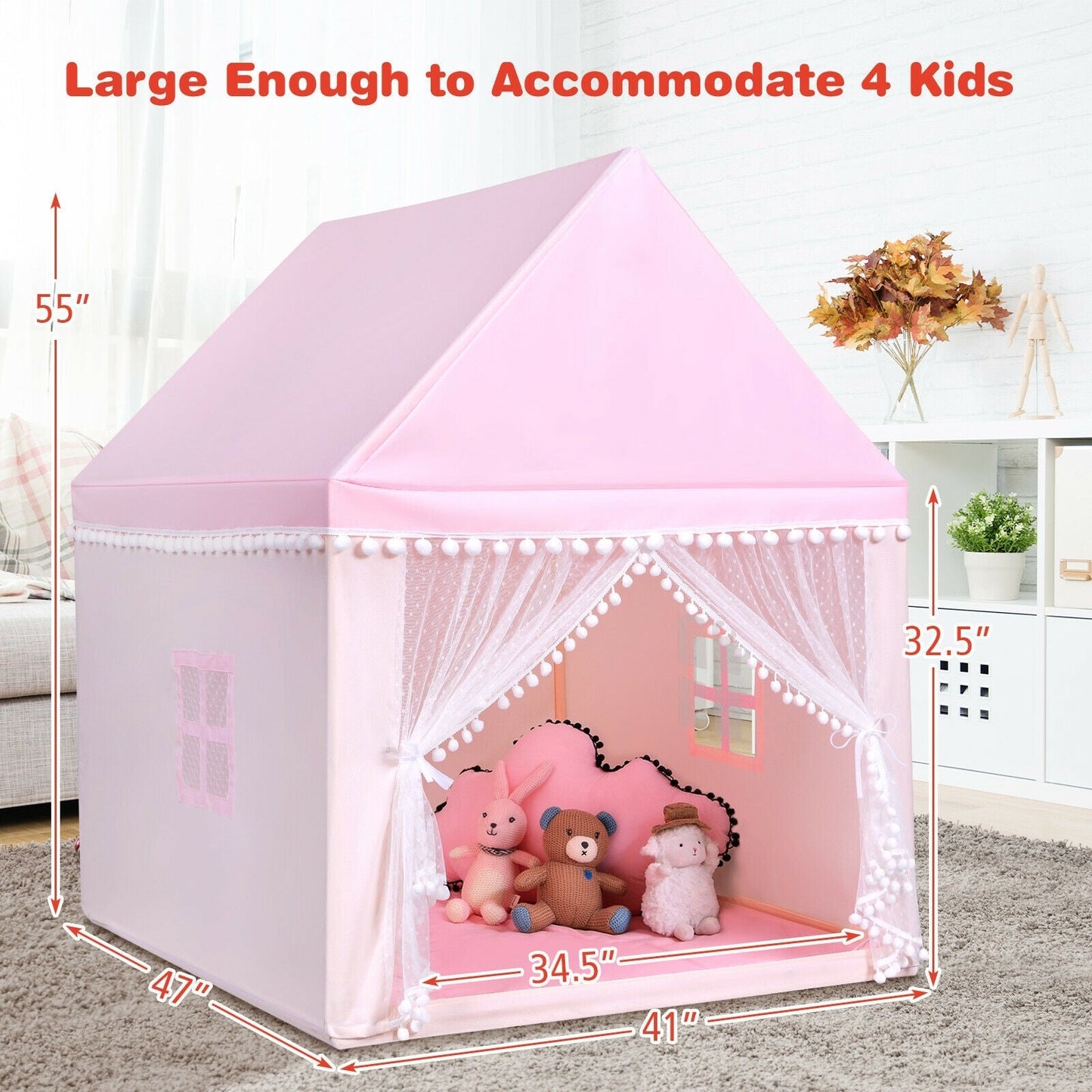 Gbruno Kids Play Tent - Large Fairy Castle Playhouse in Pink