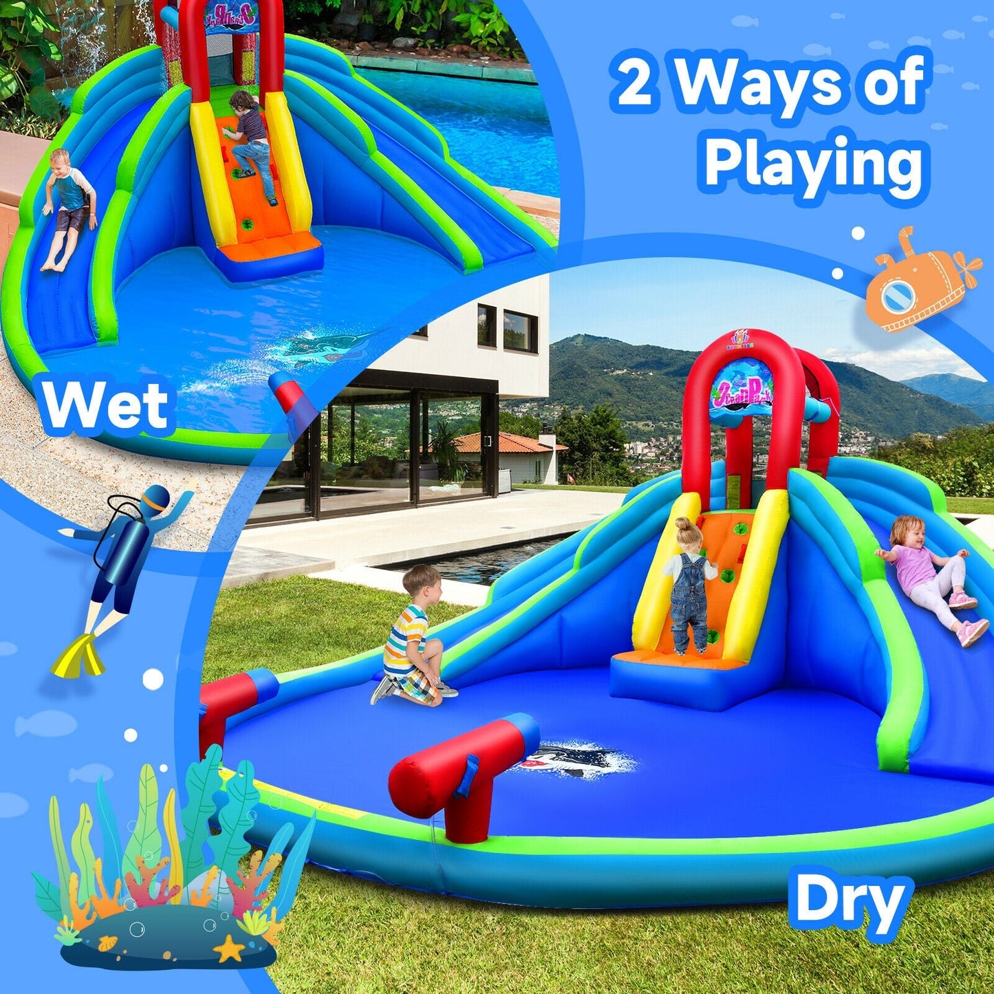 Inflatable Waterslide Bounce House with Upgraded Handrail