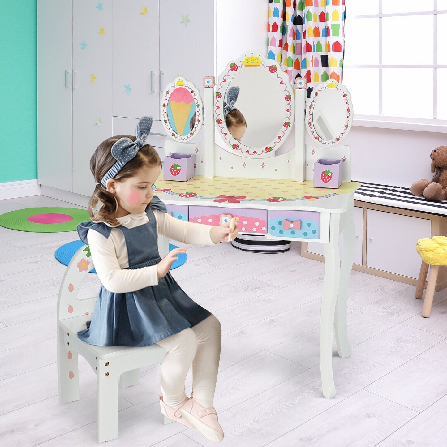 Ensemble de table de maquillage princesse pour enfants avec chaise - Blanc