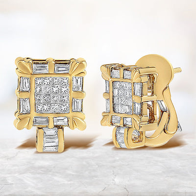 Pendientes de aro huggie de diamantes en oro amarillo de 14 quilates