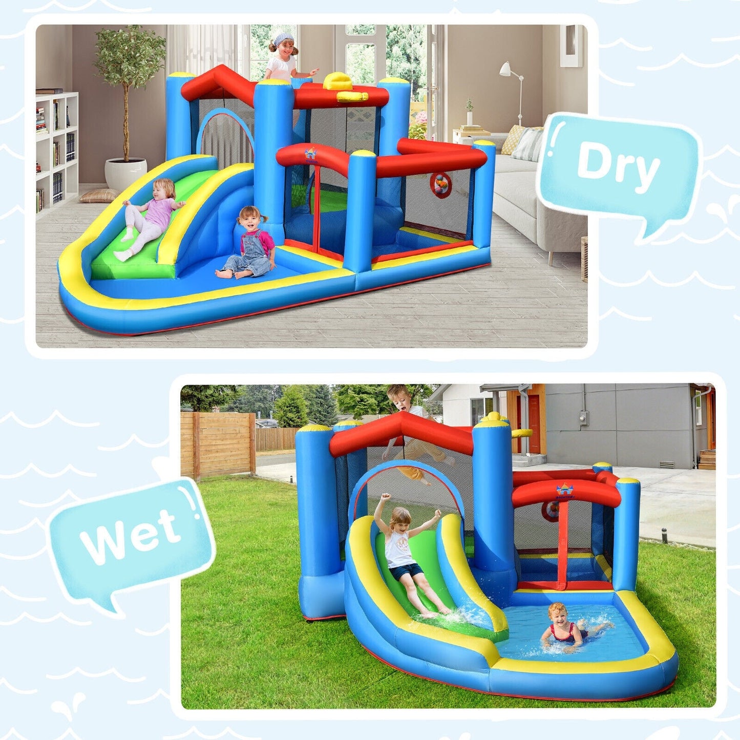 Castillo Inflable de Agua para Niños con Tobogán y Ventilador