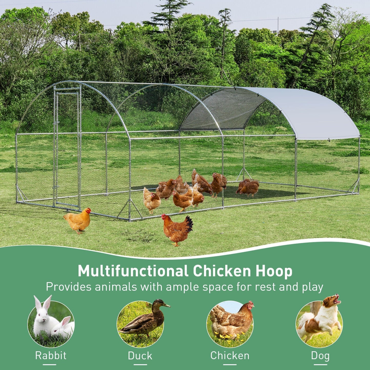 Gbruno Large Metal Chicken Coop Dome Cage - Galvanized Outdoor Enclosure