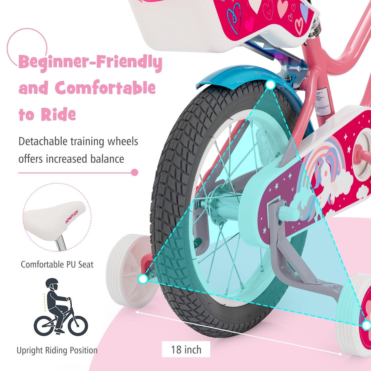 Vélo pour enfants Gbruno avec roues d'entraînement - 14 pouces