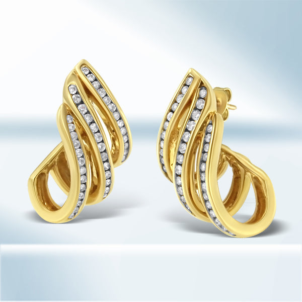 Boucles d'oreilles créoles multi-rangs en diamant en or jaune 10K