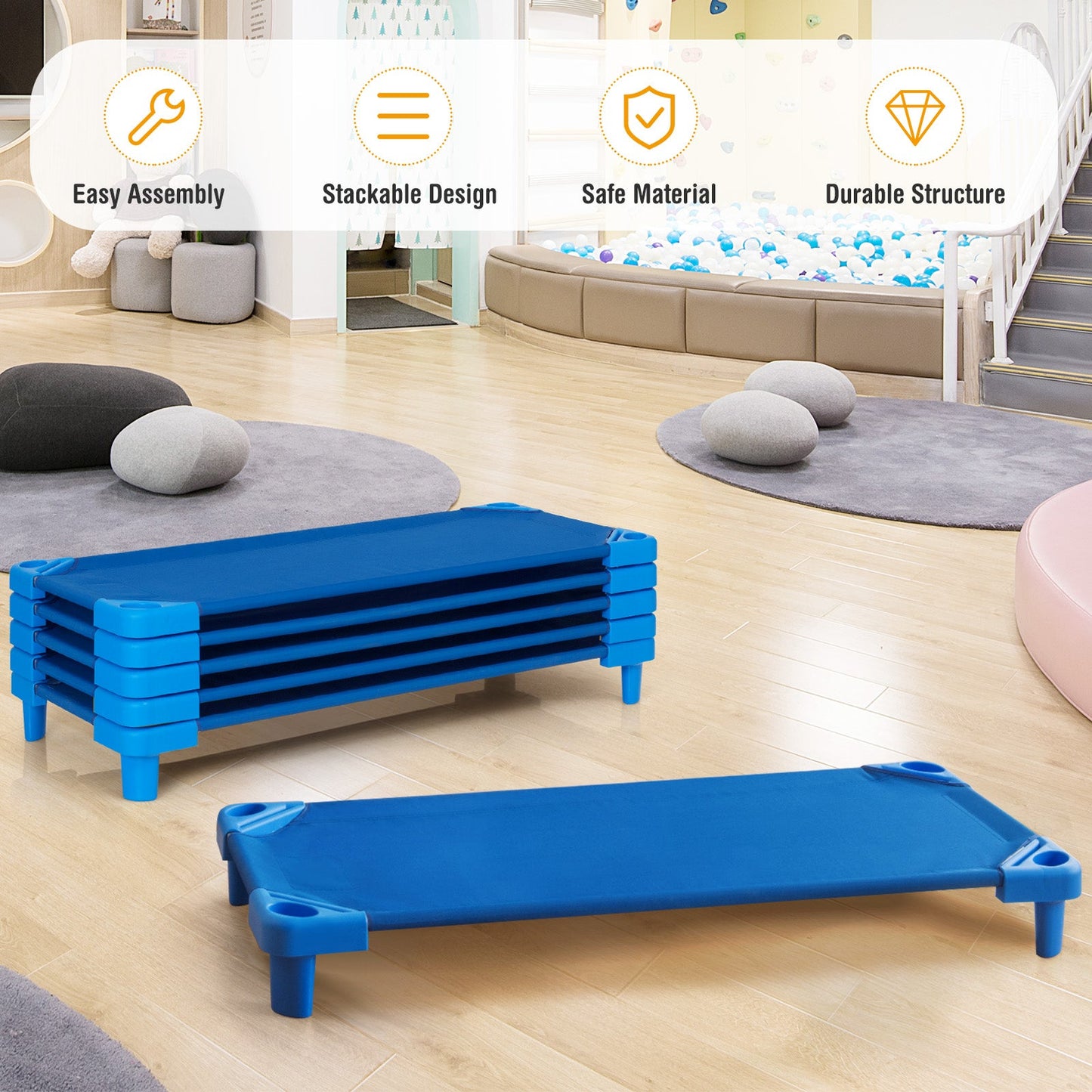 Mats de descanso apilables para niños en guarderías - 52 x 23 pulgadas, paquete de 6