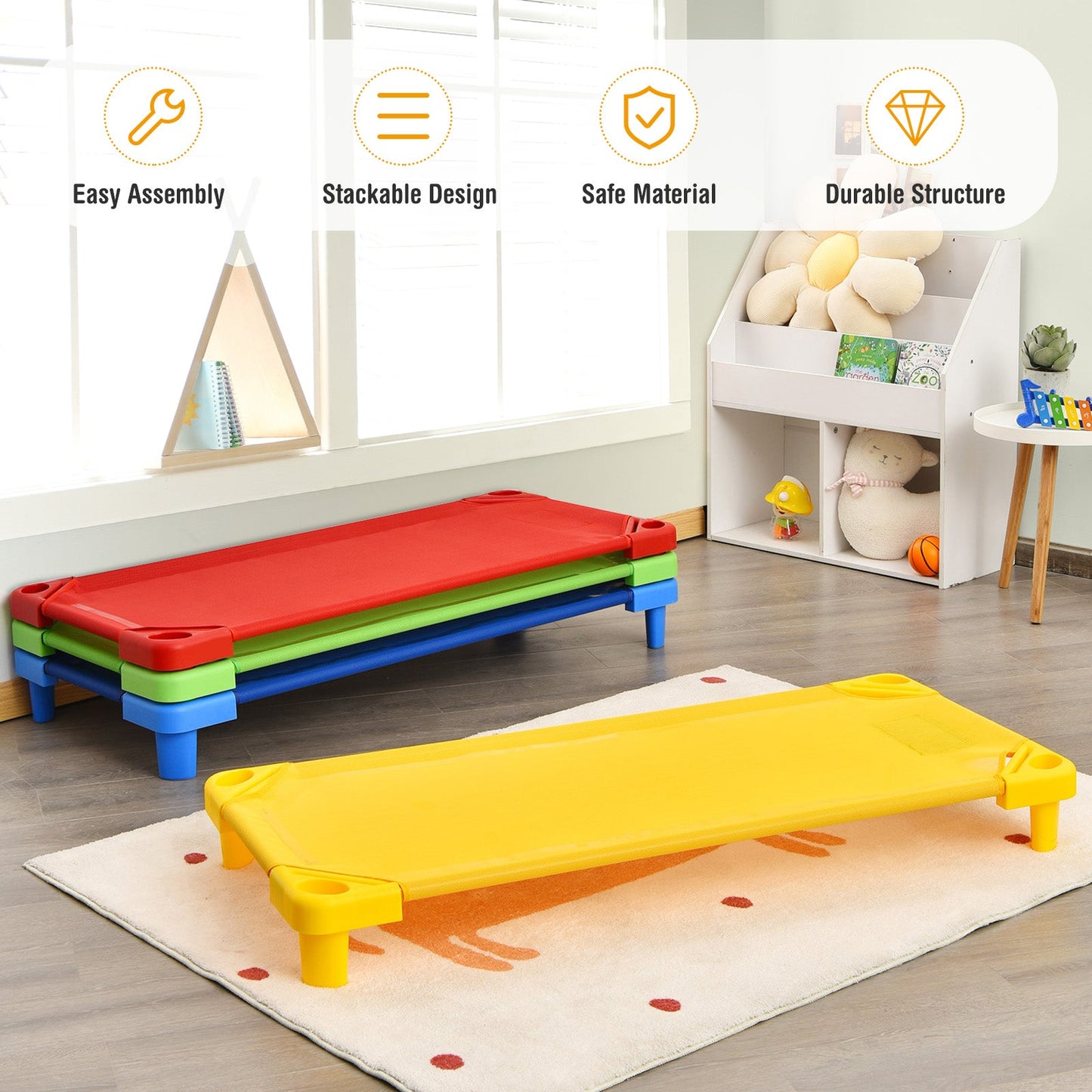 Pack of 4 Colorful Kids Stackable Naptime Cots