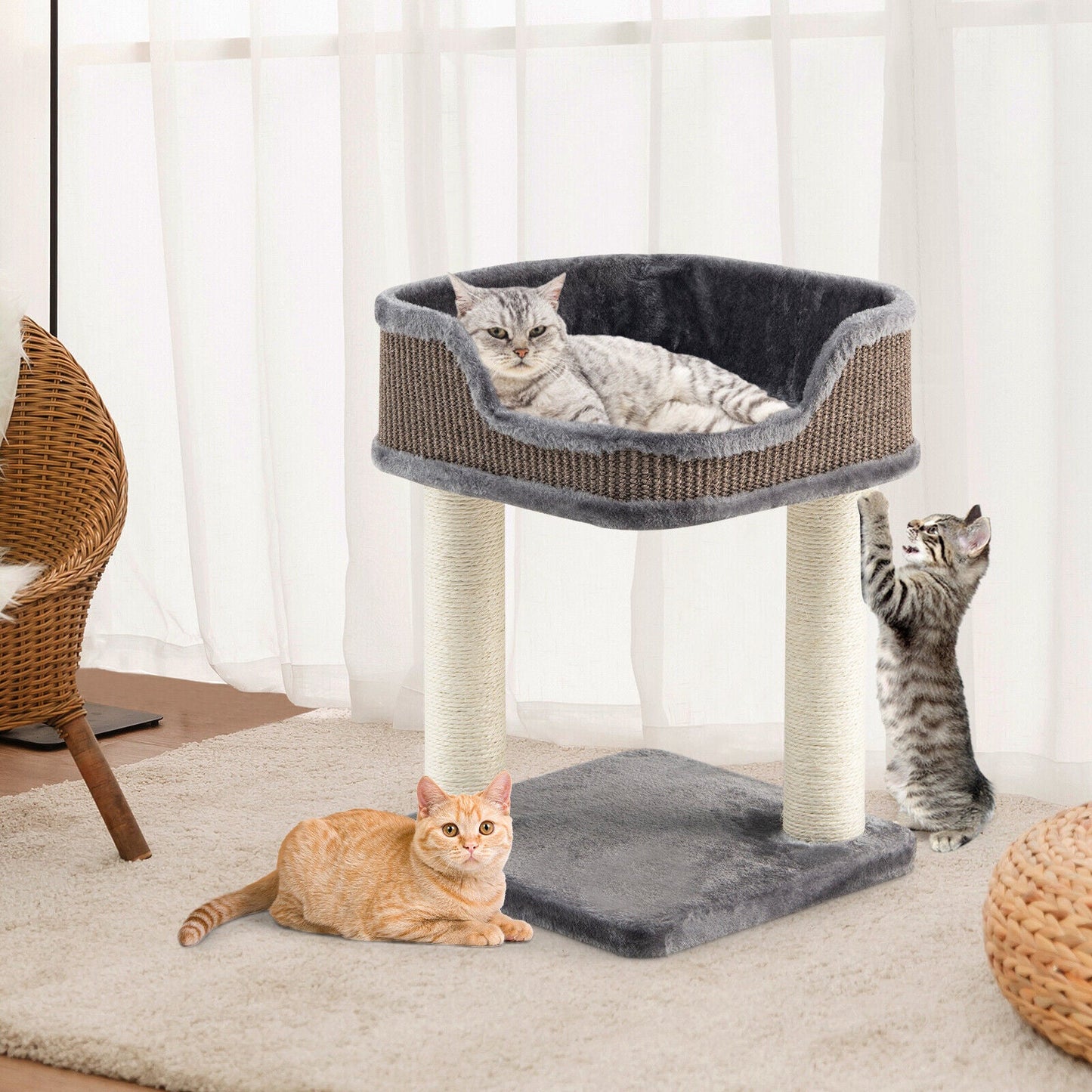 Multi-Level Cat Climbing Tree with Plush Perch - Gray