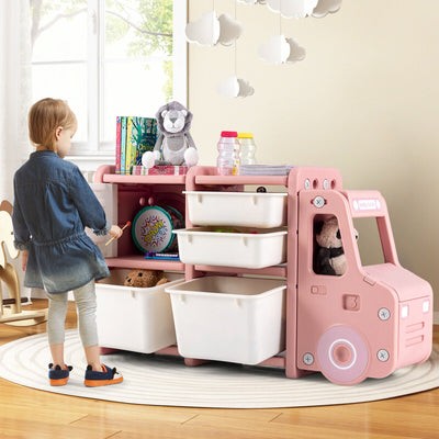 Organizador de Almacenamiento de Camión para Niños con Contenedores de Plástico - Rosa