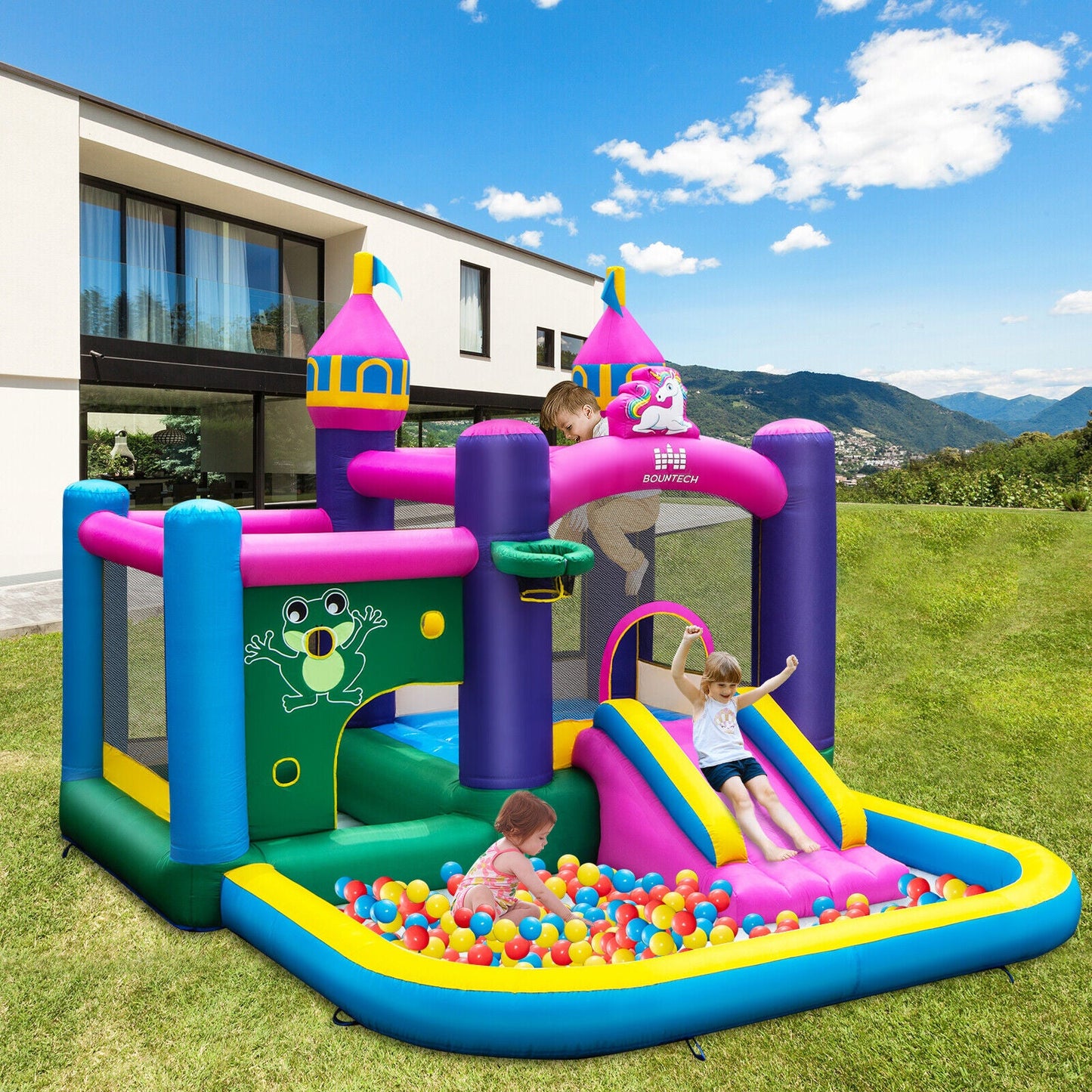 Castillo Inflable Unicornio 6 en 1 para Niños con Ventilador