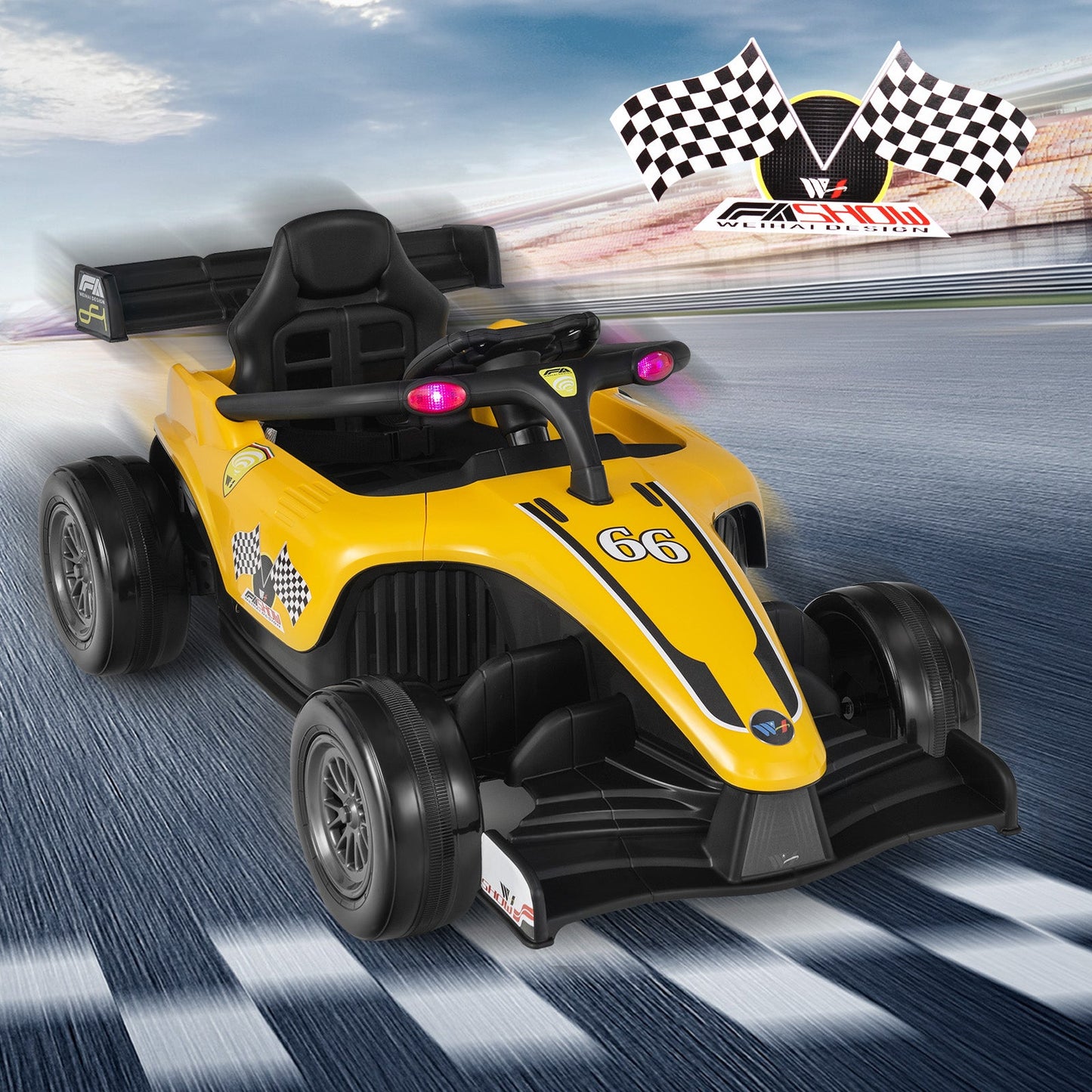 12V Kids Electric Formula Racing Car with Remote Control - Yellow