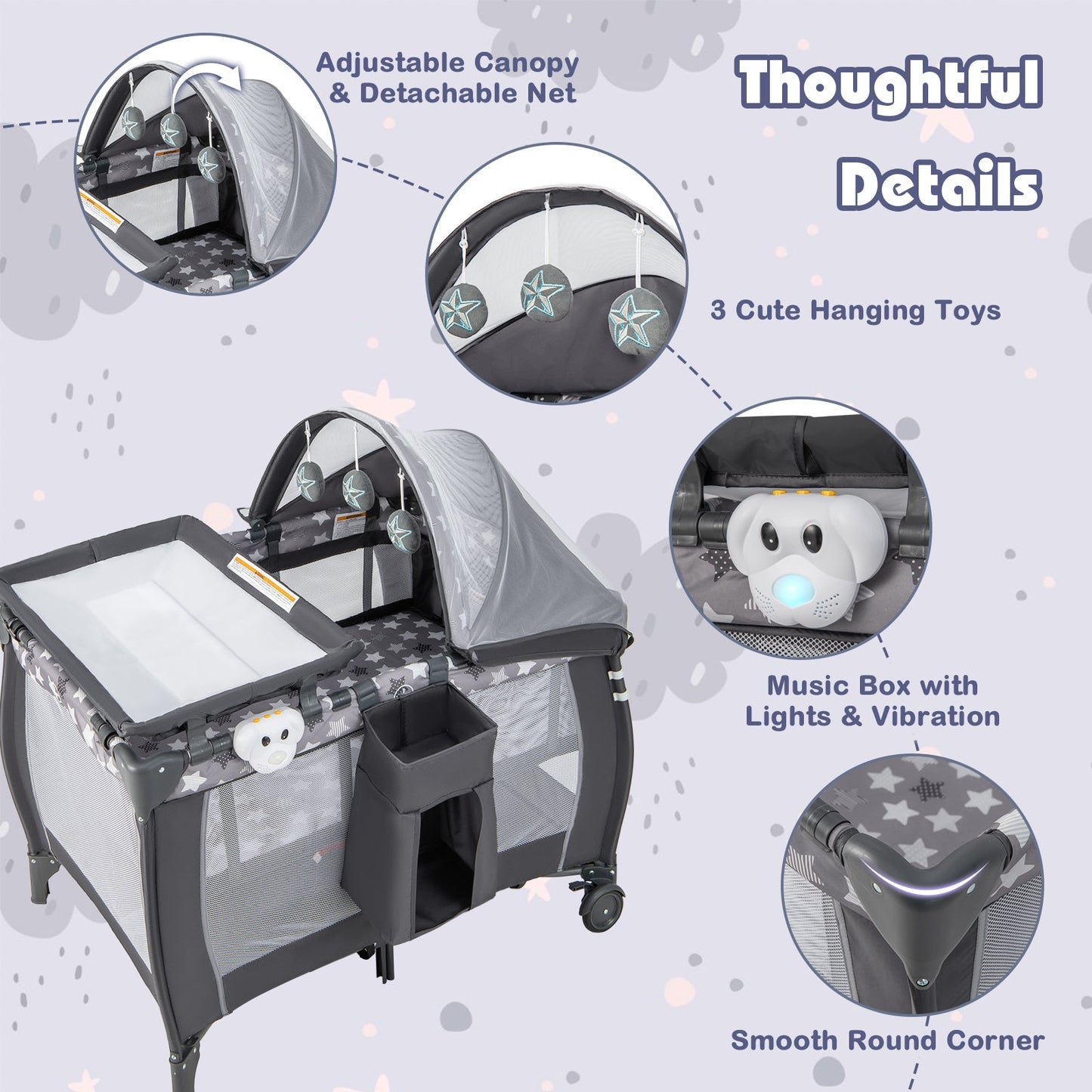 4-in-1 Portable Baby Nursery Center - Gray