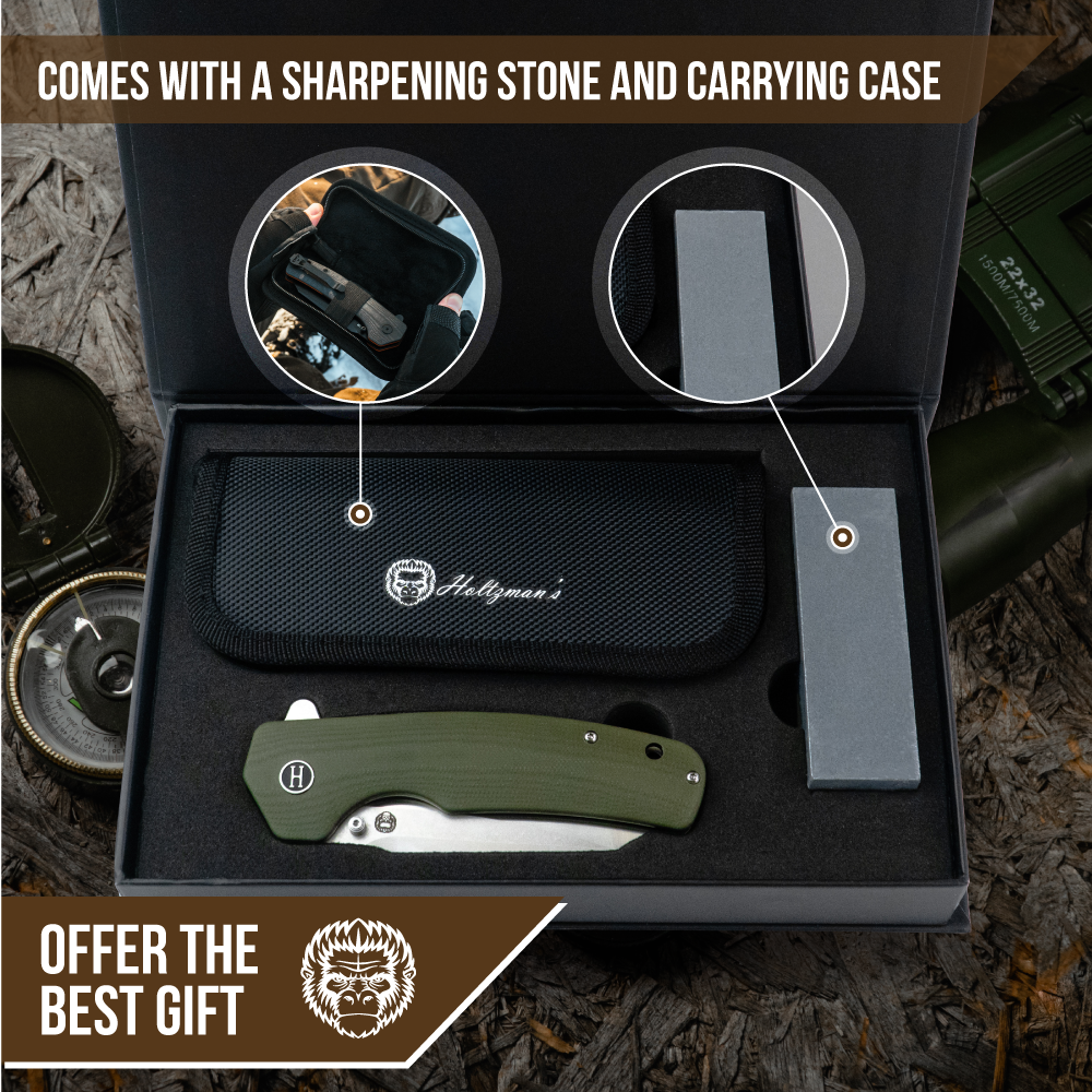 Premium Clip Point Folding Pocket Knife Gift Set for Adventurers (Silver & Green) - Korvel