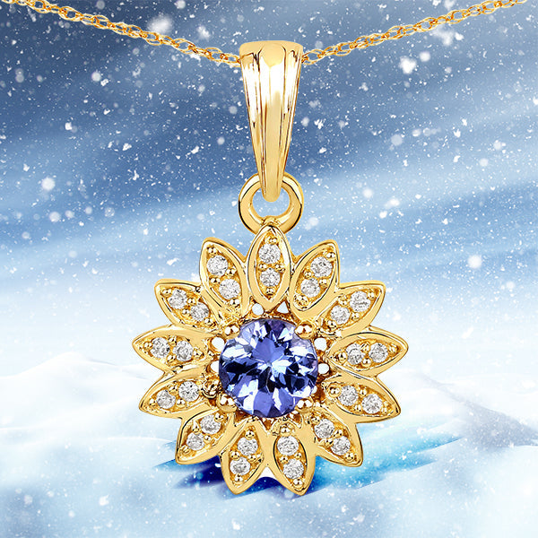 Pendentif en Tanzanite et Diamants Blancs de 0,31 Carat en Or 14K